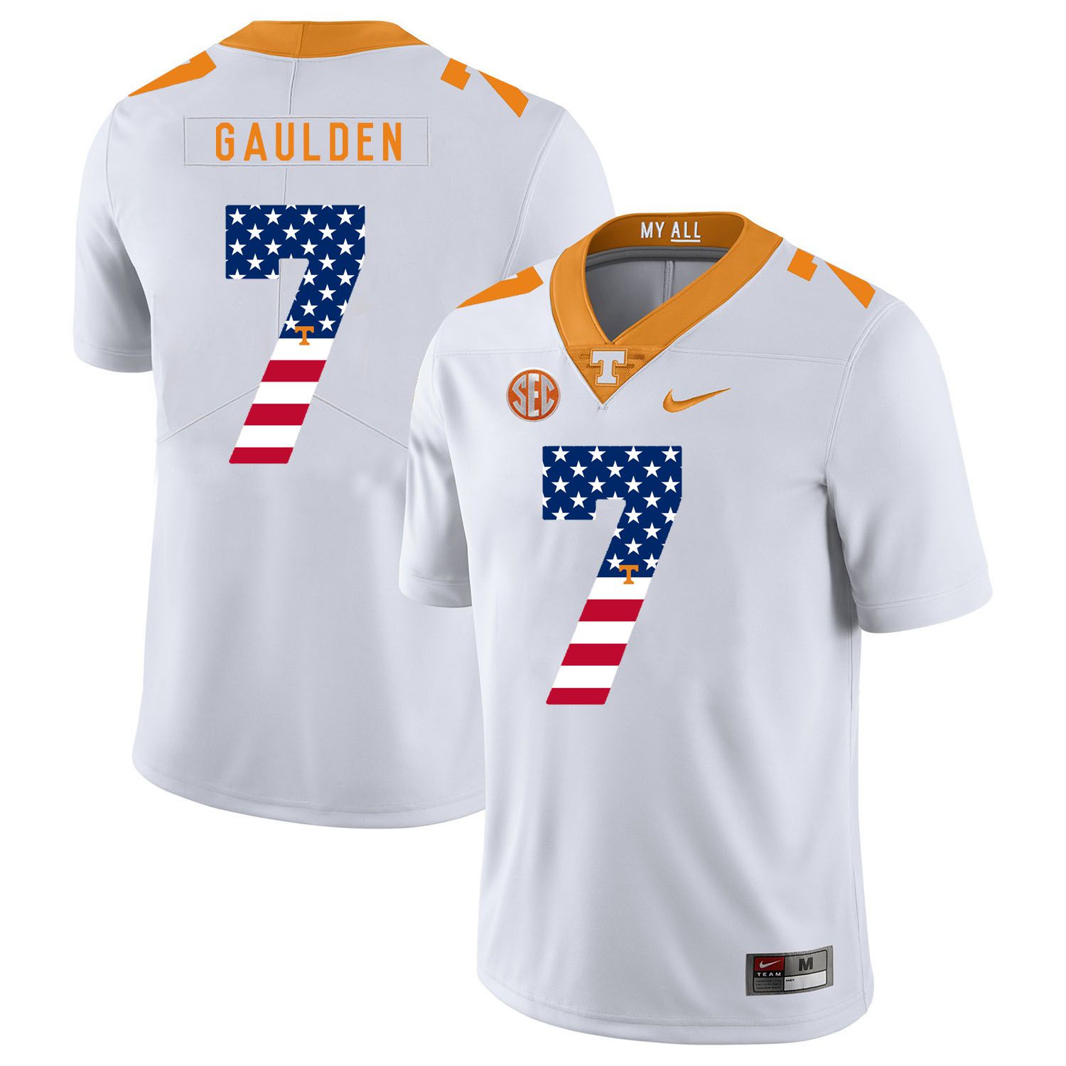 Men Tennessee Volunteers #7 Gaulden White Flag Customized NCAA Jerseys
